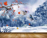 Avikalp MWZ1178 Orange Flowers Trees Birds Leaves 3D HD Wallpaper
