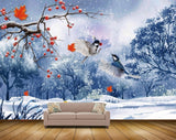 Avikalp MWZ1178 Orange Flowers Trees Birds Leaves 3D HD Wallpaper
