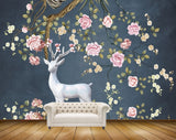 Avikalp MWZ1179 White Pink Flowers Deer HD Wallpaper
