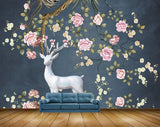 Avikalp MWZ1179 White Pink Flowers Deer 3D HD Wallpaper
