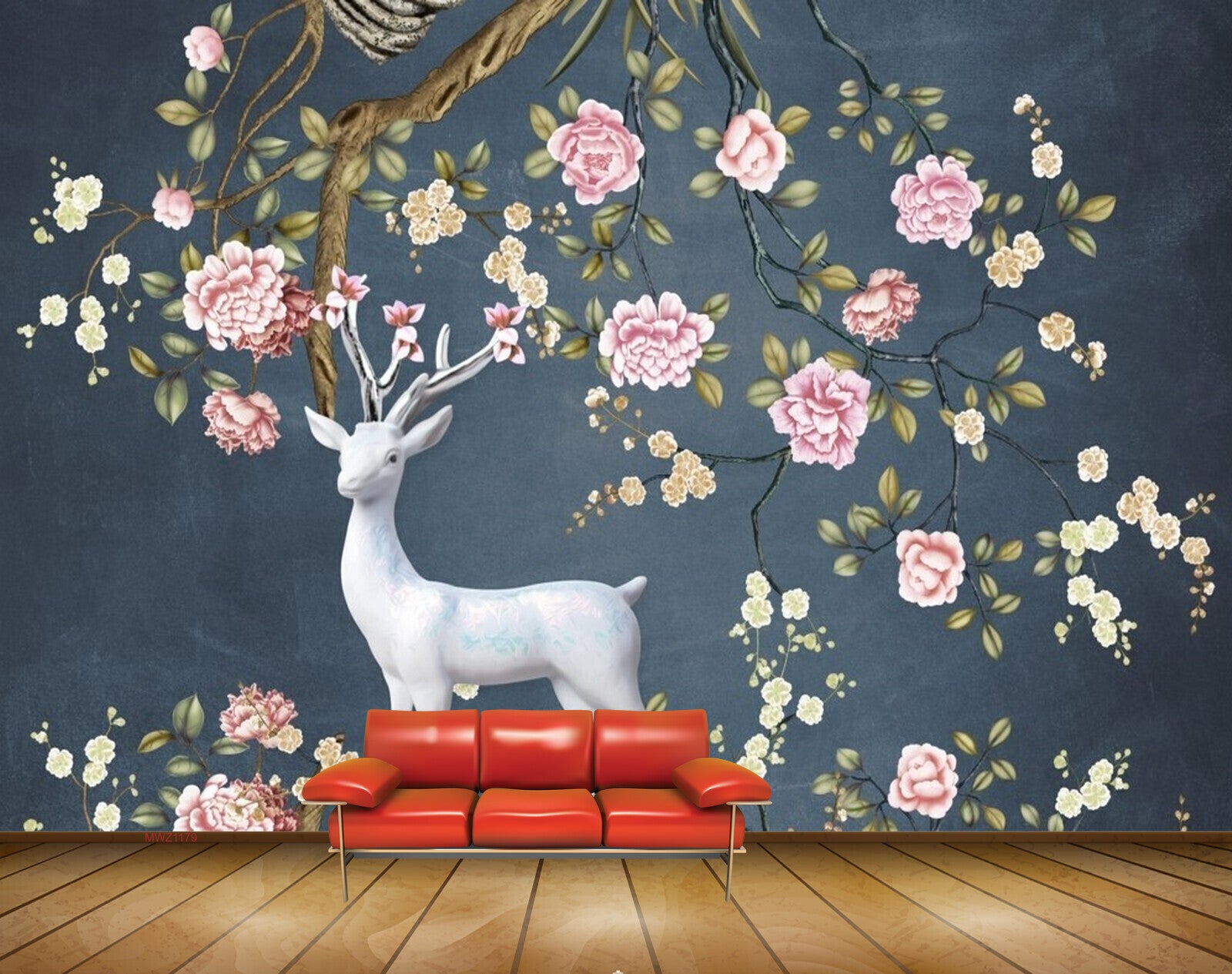 Avikalp MWZ1179 White Pink Flowers Deer 3D HD Wallpaper