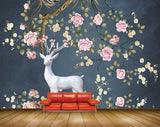 Avikalp MWZ1179 White Pink Flowers Deer 3D HD Wallpaper