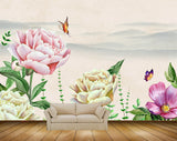 Avikalp MWZ1181 Pink Yellow Flowers Butterflies 3D HD Wallpaper