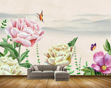 Avikalp MWZ1181 Pink Yellow Flowers Butterflies 3D HD Wallpaper