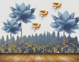Avikalp MWZ1182 Blue Flowers Birds 3D HD Wallpaper