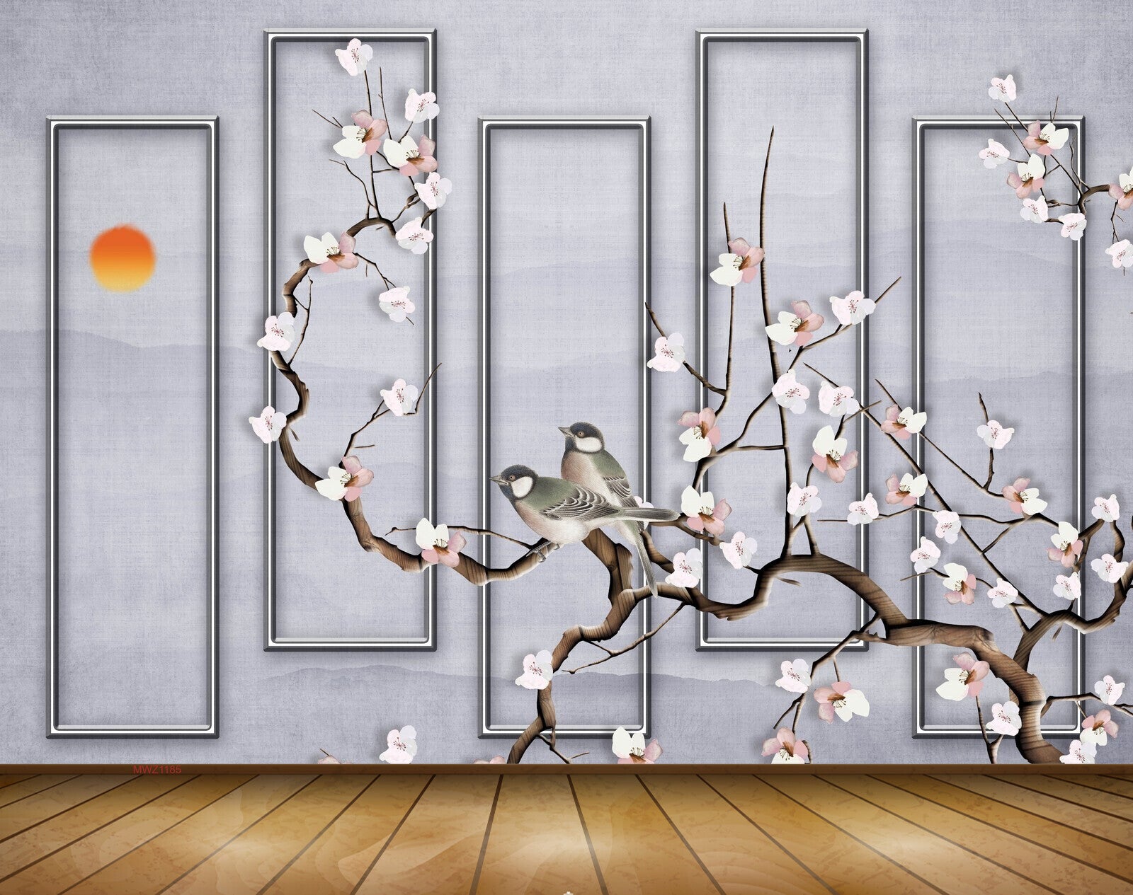 Avikalp MWZ1185 White Flowers Birds Sun 3D HD Wallpaper