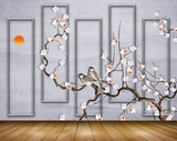 Avikalp MWZ1185 White Flowers Birds Sun 3D HD Wallpaper