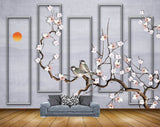 Avikalp MWZ1185 White Flowers Birds Sun 3D HD Wallpaper