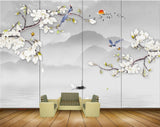 Avikalp MWZ1186 White Flowers Birds Sun Boat Butterflies 3D HD Wallpaper
