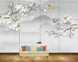 Avikalp MWZ1186 White Flowers Birds Sun Boat Butterflies 3D HD Wallpaper