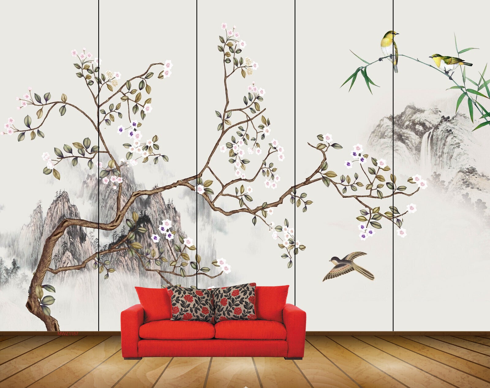 Avikalp MWZ1187 White Flowers Branches Birds HD Wallpaper