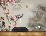 Avikalp MWZ1188 Pink Yellow Flowers Cranes Birds 3D HD Wallpaper