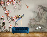 Avikalp MWZ1188 Pink Yellow Flowers Cranes Birds 3D HD Wallpaper