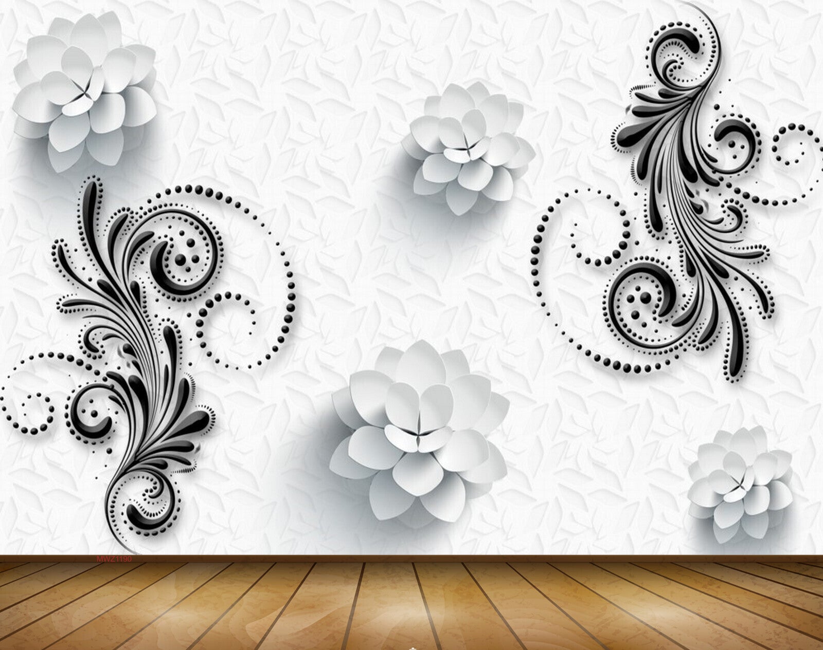 Avikalp MWZ1190 White Flowers Black Leaves 3D HD Wallpaper