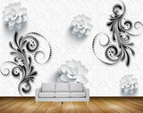 Avikalp MWZ1190 White Flowers Black Leaves 3D HD Wallpaper