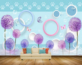 Avikalp MWZ1191 Blue Purple Flowers Butterflies HD Wallpaper