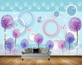 Avikalp MWZ1191 Blue Purple Flowers Butterflies 3D HD Wallpaper