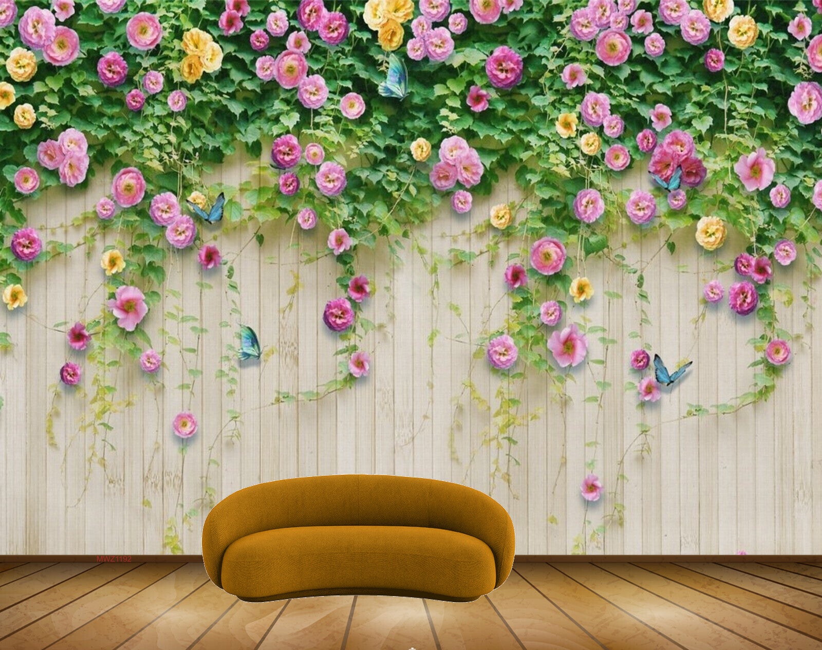Avikalp MWZ1192 Pink Yellow Flowers Butterflies 3D HD Wallpaper