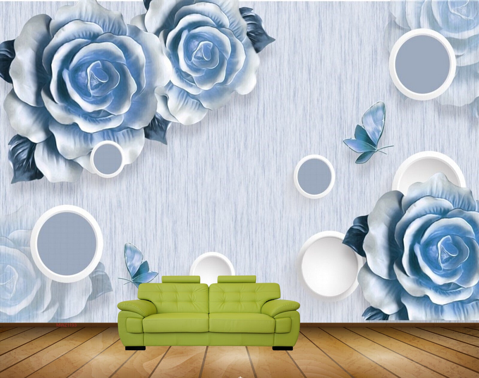 Avikalp MWZ1193 Blue White Flowers Butterflies 3D HD Wallpaper