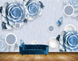 Avikalp MWZ1193 Blue White Flowers Butterflies 3D HD Wallpaper