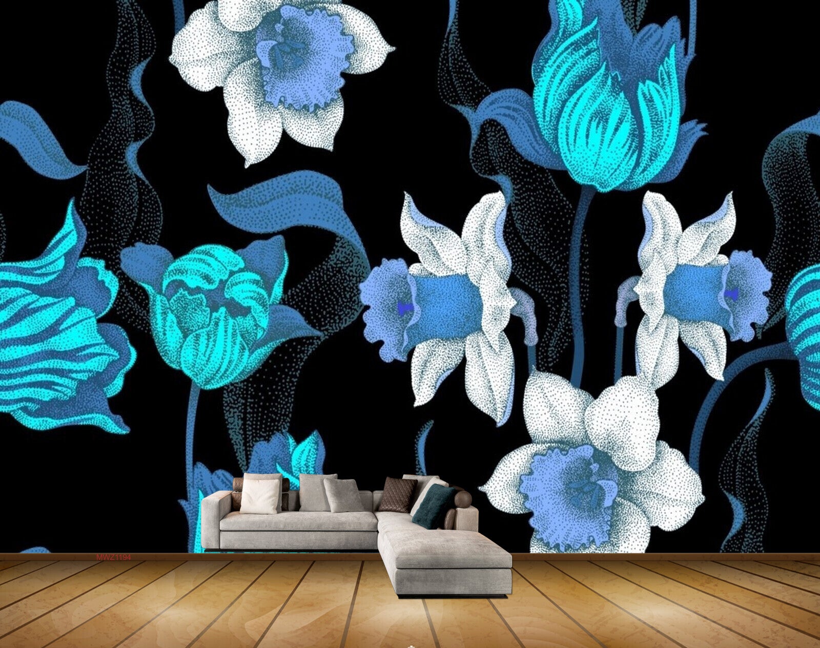 Avikalp MWZ1194 Blue White Flowers 3D HD Wallpaper