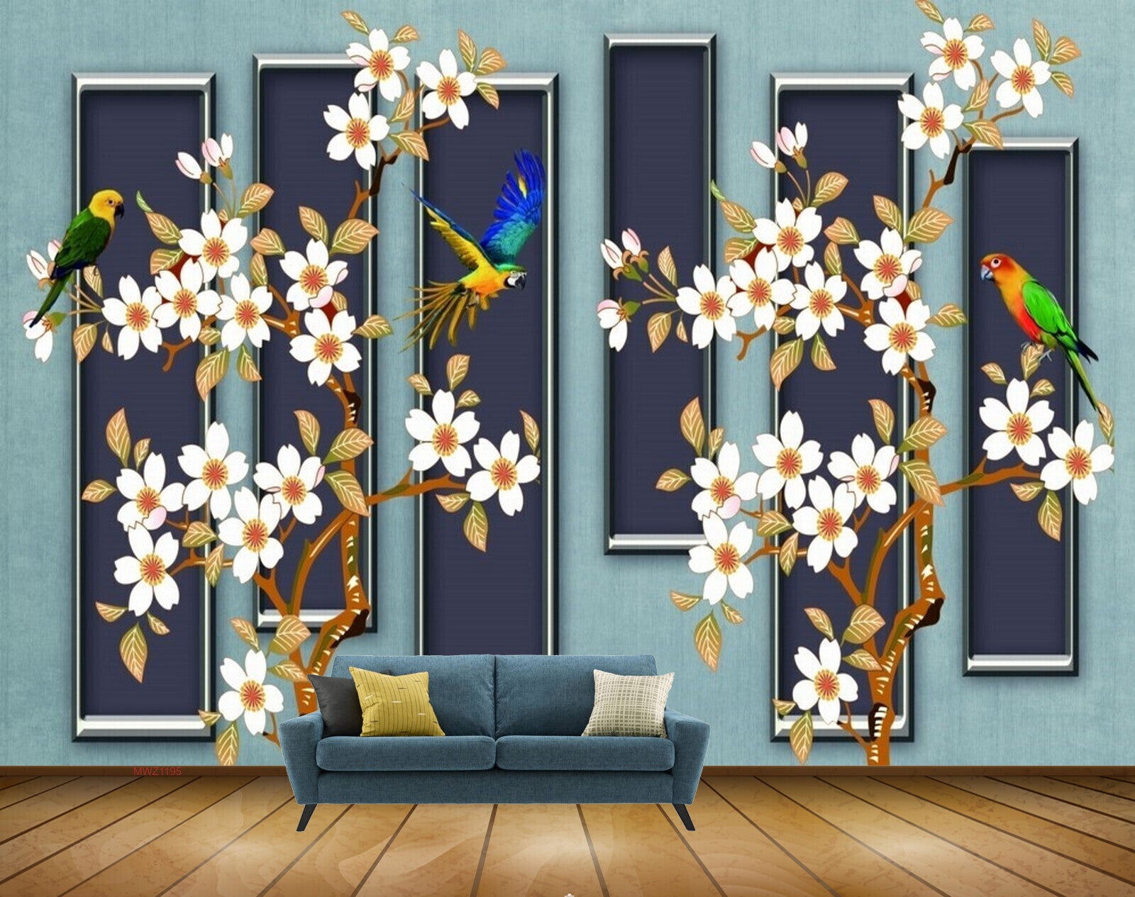 Avikalp MWZ1195 White Orange Flowers Birds Butterflies HD Wallpaper