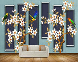 Avikalp MWZ1195 White Orange Flowers Birds Butterflies 3D HD Wallpaper
