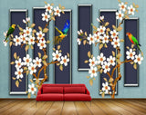 Avikalp MWZ1195 White Orange Flowers Birds Butterflies 3D HD Wallpaper