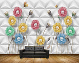 Avikalp MWZ1199 Pink Yellow Blue Green Flowers Butterflies 3D HD Wallpaper