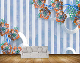 Avikalp MWZ1201 Orange Blue Flowers 3D HD Wallpaper