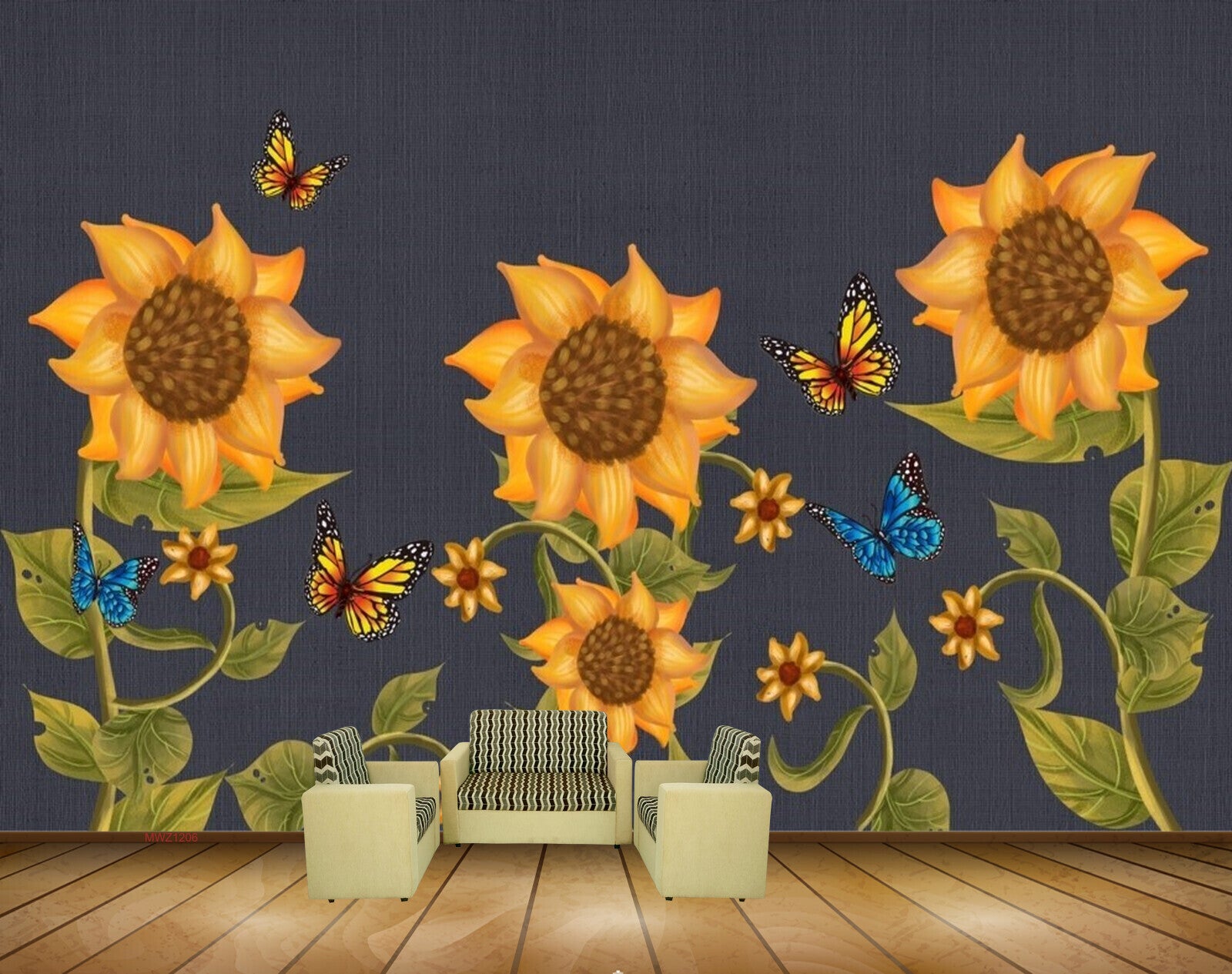 Avikalp MWZ1206 Orange Flowers Butterflies HD Wallpaper