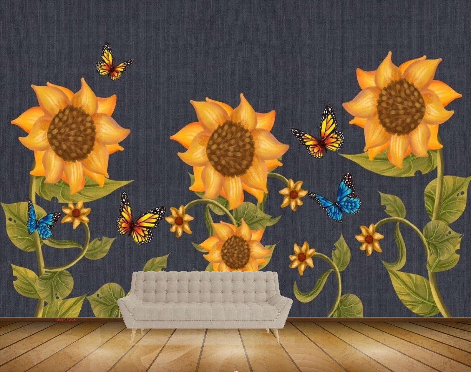 Avikalp MWZ1206 Orange Flowers Butterflies 3D HD Wallpaper