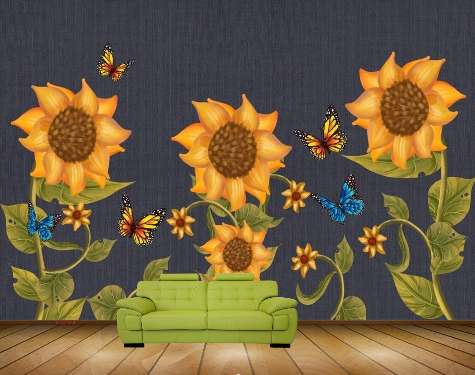 Avikalp MWZ1206 Orange Flowers Butterflies 3D HD Wallpaper