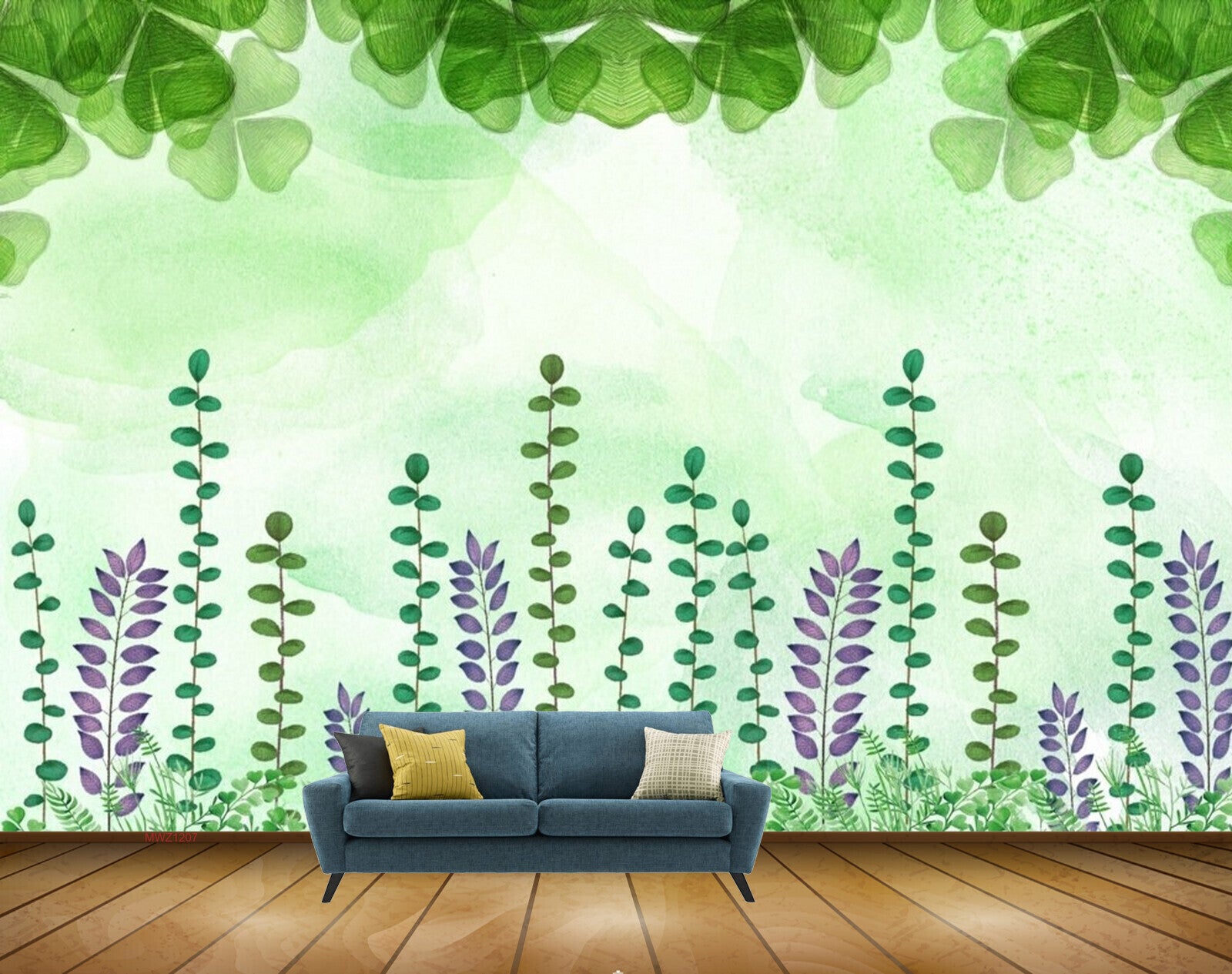 Avikalp MWZ1207 Purple Green Leaves 3D HD Wallpaper