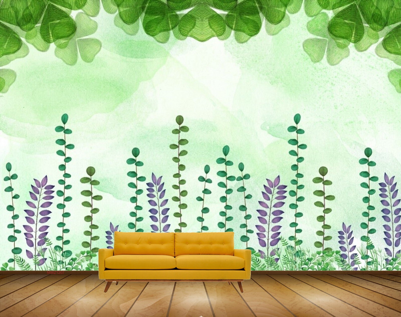 Avikalp MWZ1207 Purple Green Leaves 3D HD Wallpaper