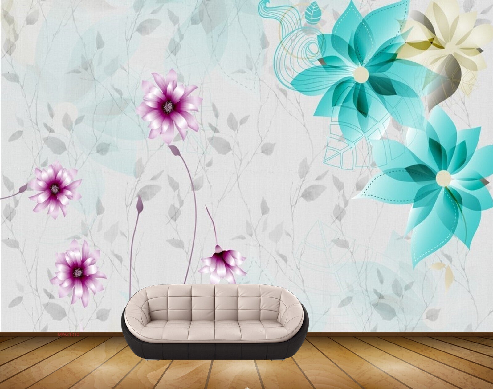 Avikalp MWZ1210 Blue White Pink Flowers 3D HD Wallpaper