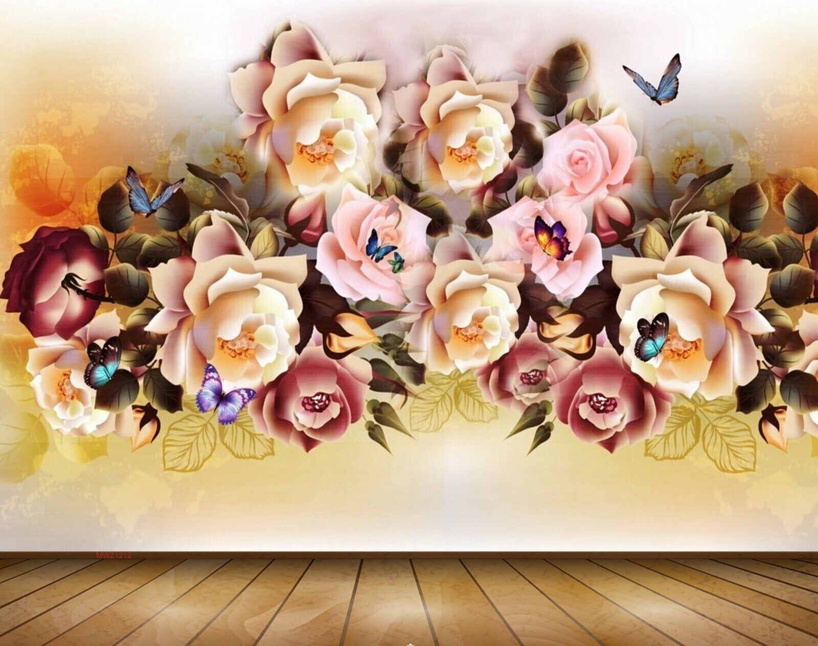Avikalp MWZ1212 Pink White Flowers Butterflies 3D HD Wallpaper