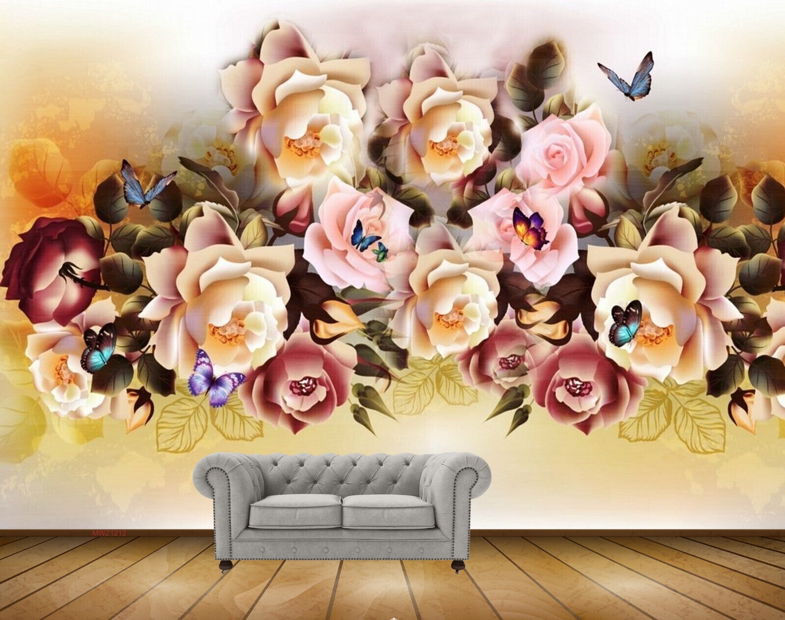 Avikalp MWZ1212 Pink White Flowers Butterflies 3D HD Wallpaper