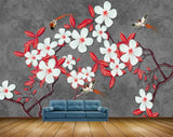 Avikalp MWZ1213 White Flowers Leaves Birds 3D HD Wallpaper