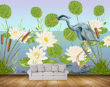 Avikalp MWZ1214 White Lotus Flowers Cranes Leaves 3D HD Wallpaper