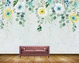 Avikalp MWZ1215 White Yellow Blue Flowers Leaves 3D HD Wallpaper