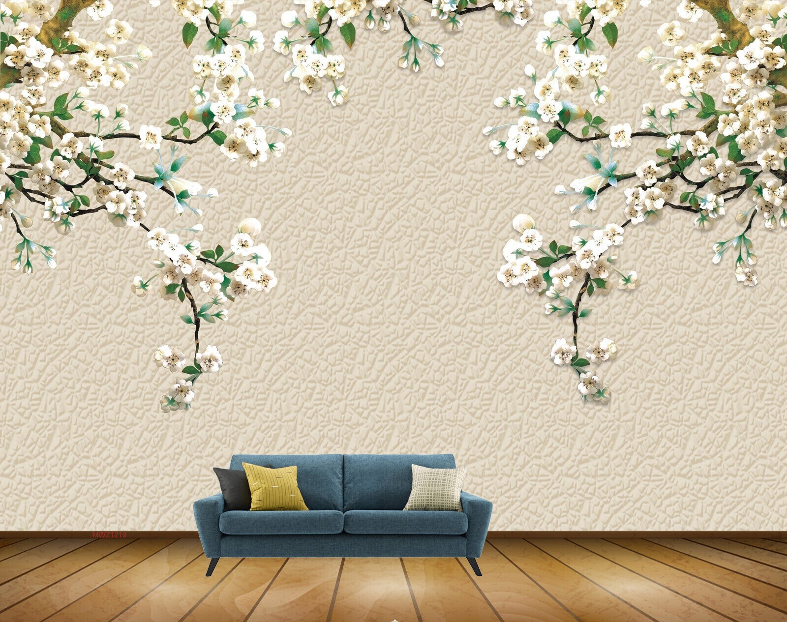 Avikalp MWZ1219 White Flowers Leaves Branches 3D HD Wallpaper