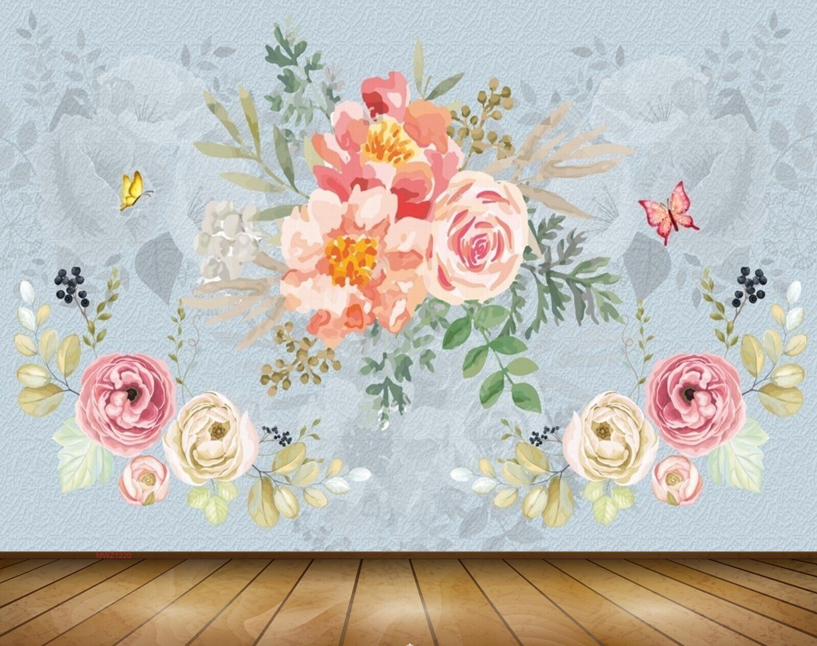 Avikalp MWZ1220 Orange Pink White Flowers Butterflies 3D HD Wallpaper