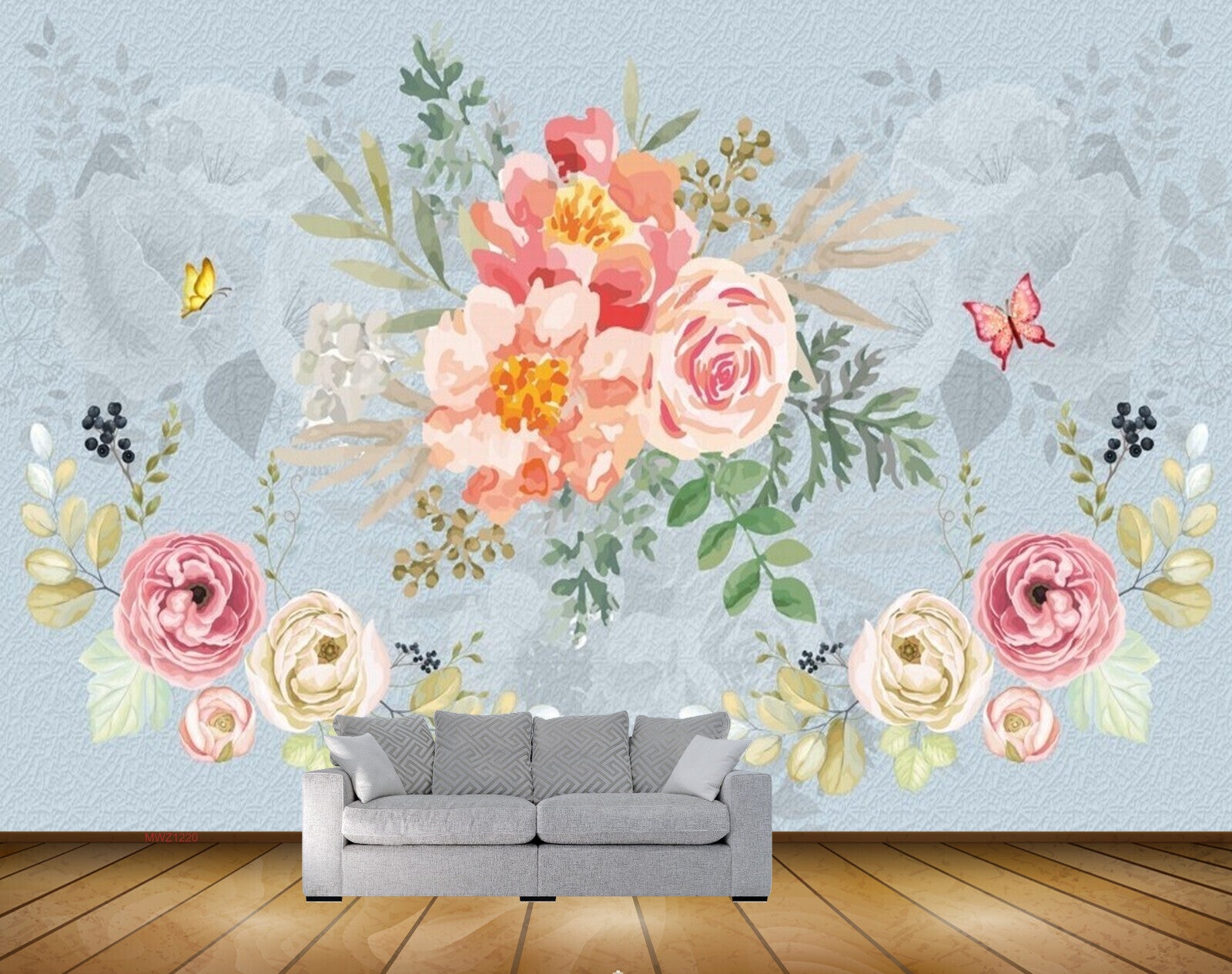Avikalp MWZ1220 Orange Pink White Flowers Butterflies 3D HD Wallpaper