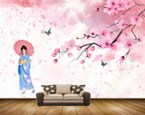 Avikalp MWZ1221 Girl Umbrella Pink Flowers Birds HD Wallpaper
