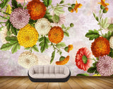 Avikalp MWZ1223 Orange Yellow Pink White Flowers Leaves 3D HD Wallpaper