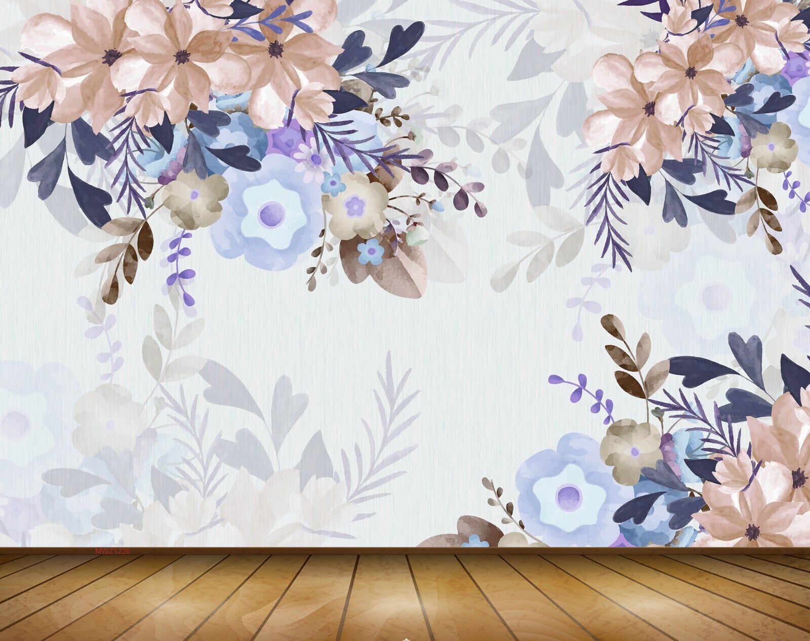 Avikalp MWZ1226 Blue Flowers Leaves 3D HD Wallpaper