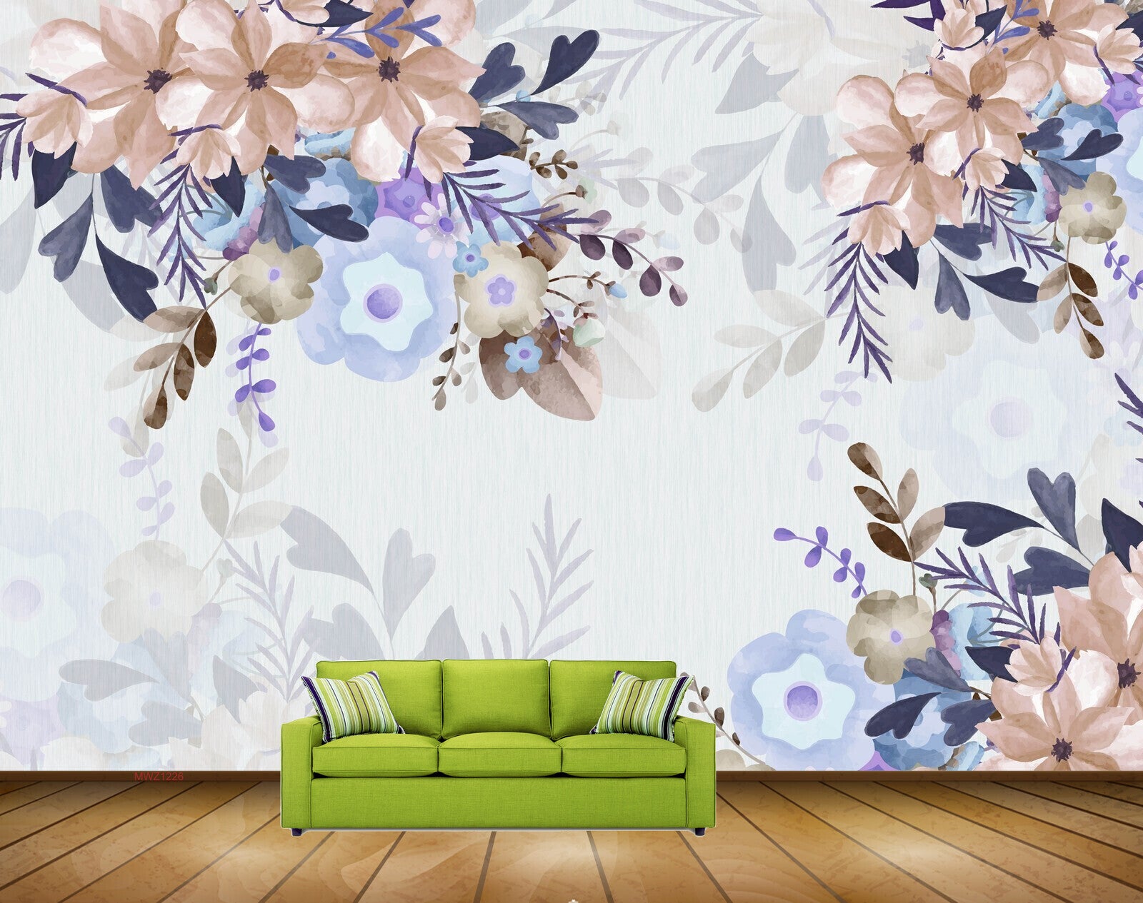 Avikalp MWZ1226 Blue Flowers Leaves 3D HD Wallpaper