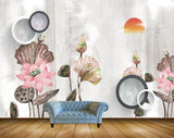 Avikalp MWZ1227 Pink Flowers Sun Birds 3D HD Wallpaper