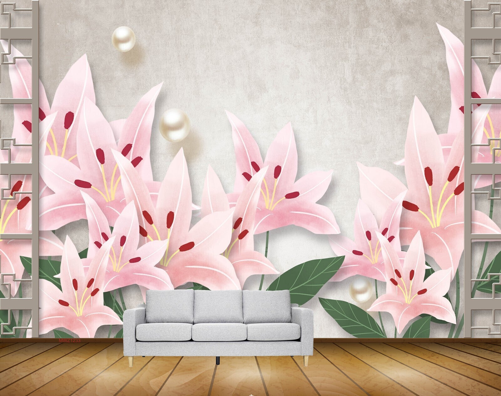 Avikalp MWZ1233 Pink Flowers Leaves HD Wallpaper